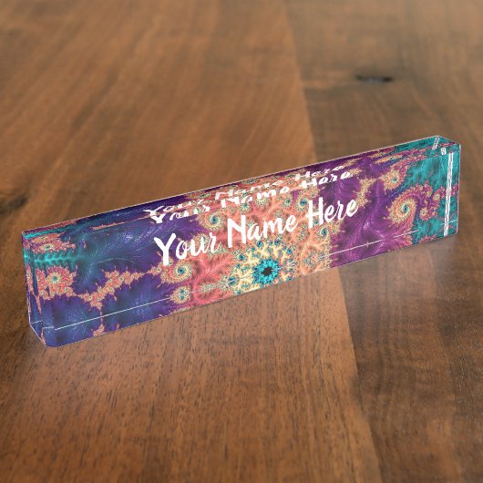 クールな曼荼羅パターンとの空想及びおもしろいのフラクタル デスクネームプレート (側面)