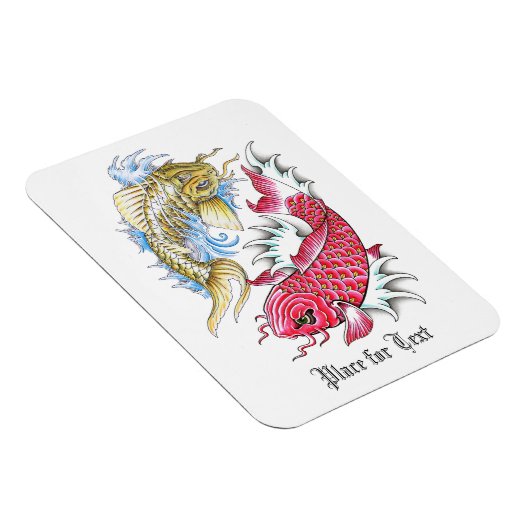 クールな東洋のコイの魚の赤い金ゴールドの陰陽の入れ墨 マグネット (右側)