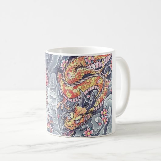 クールな東洋のドラゴンの入れ墨のマグ コーヒーマグカップ (正面右)