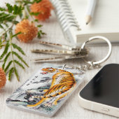 クールな東洋の中国ので柔らかいトラの水彩画インク キーホルダー (正面右)