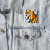 クールな東洋の中国ので柔らかいトラの水彩画インク 缶バッジ (インサイチュ)