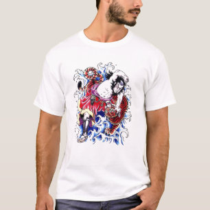 クールな東洋の戦士およびトラの入れ墨 Tシャツ