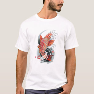 クールな東洋の日本ので赤いコイのコイの魚の入れ墨 Tシャツ