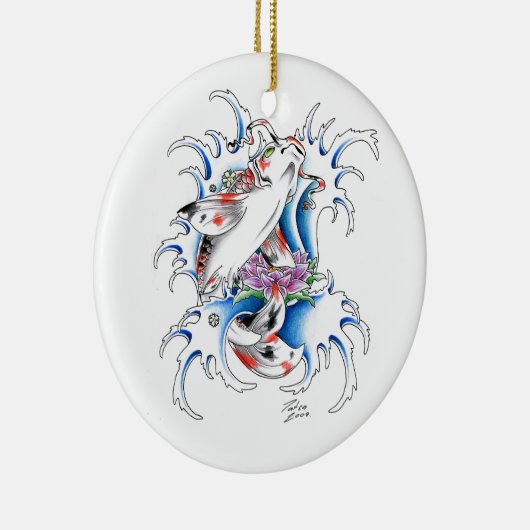 クールな東洋の日本のなコイのコイ水入れ墨 セラミックオーナメント (右)
