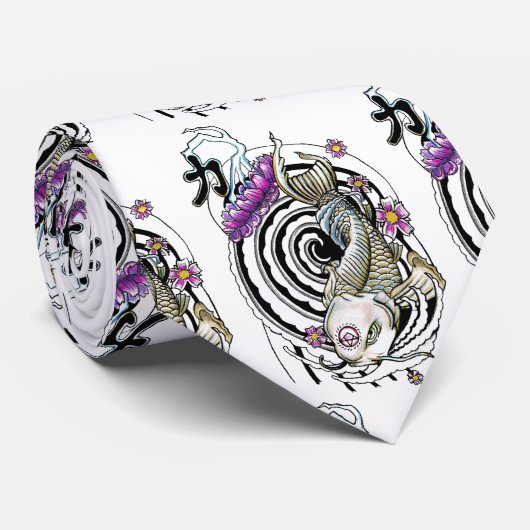 クールな東洋の日本のなコイの黒の渦のはす ネクタイ (ロール)
