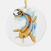 クールな東洋の日本のな金ゴールドの幸運なコイの入れ墨 セラミックオーナメント (正面)