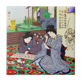 クールな東洋の日本のクラシックな芸者の女性庭 タイル