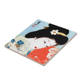 クールな東洋の日本のクラシックな芸者の女性芸術 タイル