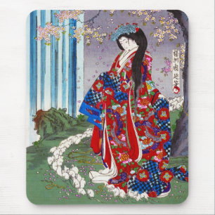 クールな東洋の日本のクラシックな芸者の女性芸術 マウスパッド