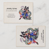 クールな東洋の日本のドラゴンの武士の戦いの入れ墨 名刺 (正面/裏面)