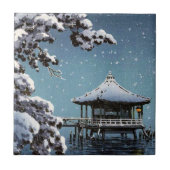 クールな東洋の日本の川の側面の冬場面芸術 タイル (正面)