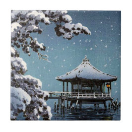 クールな東洋の日本の川の側面の冬場面芸術 タイル