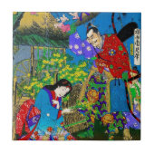 クールな東洋の日本の美しい芸者の庭の芸術 タイル (正面)