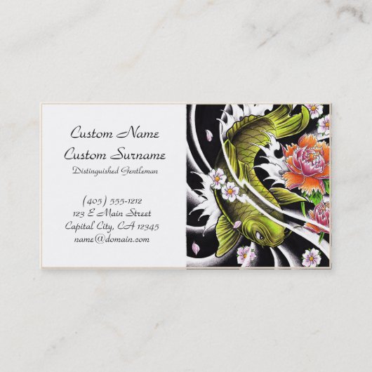 クールな東洋の日本の黒いインク幸運なコイの魚 名刺 (正面)