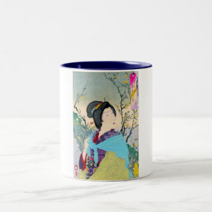 クールな東洋の日本のwoodprintのクラシックの芸者 ツートーンマグカップ