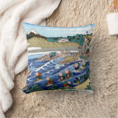 クールな東洋の日本人のHokusai富士の眺めの景色 クッション (ブランケット)