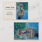 クールな東洋の日本湖の漁師の女性ボート 名刺 (正面/裏面)