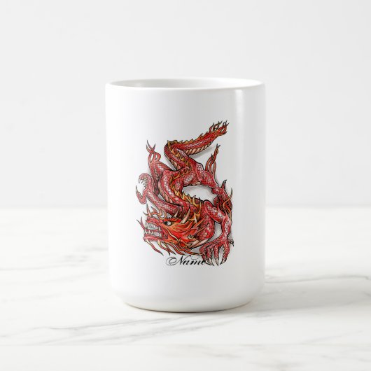 クールな東洋の赤いドラゴンの入れ墨 コーヒーマグカップ (中央)