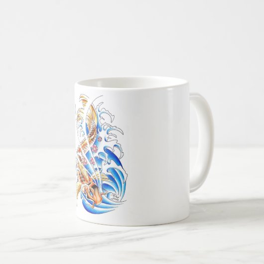 クールな東洋の金ゴールドのコイのコイの魚水入れ墨 コーヒーマグカップ (正面右)