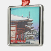 クールな東洋のHasui Kawaseの日本の冬の村 メタルオーナメント (左)