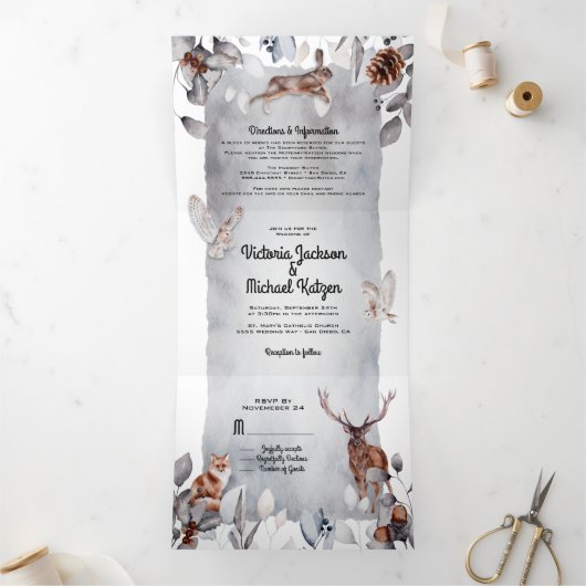 クールな森のウェディング 三つ折り招待状 (内部)