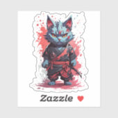 クールな水彩グレー忍者猫戦士 シール (シート)