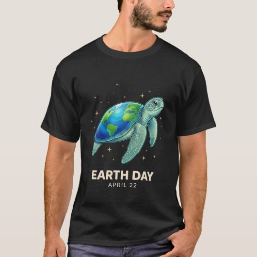 クールな海洋愛好家 地球の日 4月22日 タートル プラネット Tシャツ (正面)