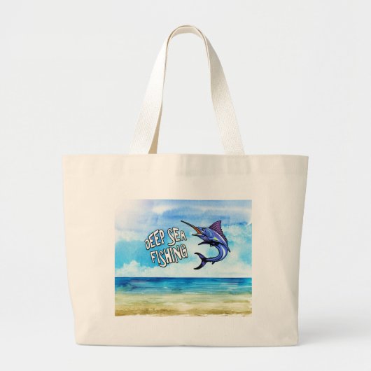 クールな深海釣り海洋 ラージトートバッグ (正面)