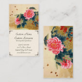 クールな漢籍の水彩画のピンクの花の蜂 名刺 (正面/裏面)