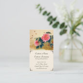 クールな漢籍の水彩画のピンクの花の蜂 名刺 (スタンド正面)