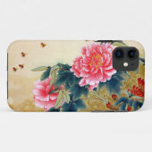 クールな漢籍の水彩画のピンクの花の蜂 Case-Mate iPhoneケース (裏面(横))