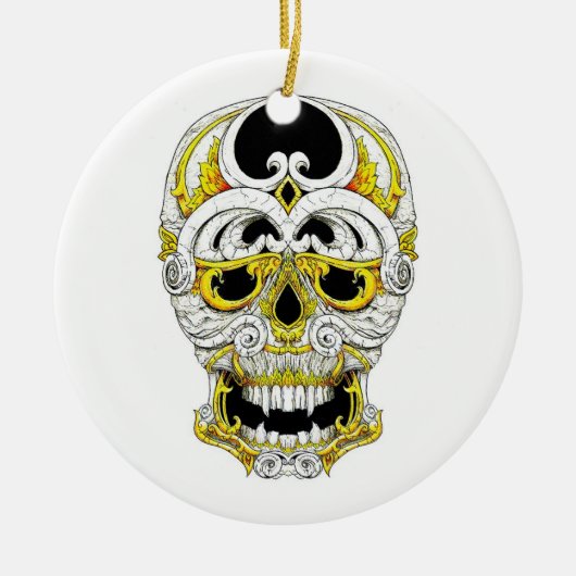 クールな漫画の入れ墨の記号のゴシック様式オーナメントのスカル セラミックオーナメント (正面)