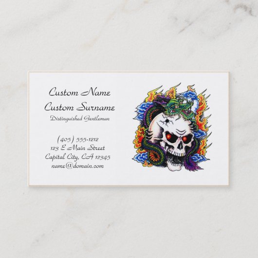 クールな漫画の入れ墨の記号のドラゴンのスカルの炎 名刺 (正面)