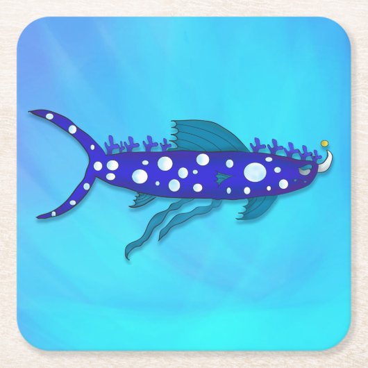 クールな漫画の鮫のコースター スクエアペーパーコースター (正面)