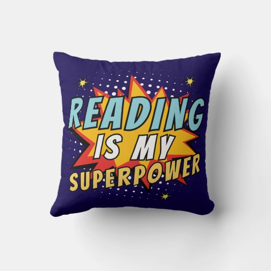 クールな漫画スタイルの読書は私のスーパーパワー クッション (裏面)