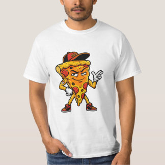 クールな漫画ピザスライスマスコット キャップとスニーカー Tシャツ