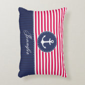 クールな濃紺の赤いいかりのパーソナライズな文字 アクセントクッション (正面(垂直))