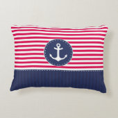 クールな濃紺の赤いいかりのパーソナライズな文字 アクセントクッション (裏面)