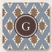 クールな灰色の茶色のイカット種族パターンモノグラム コースター (正面)