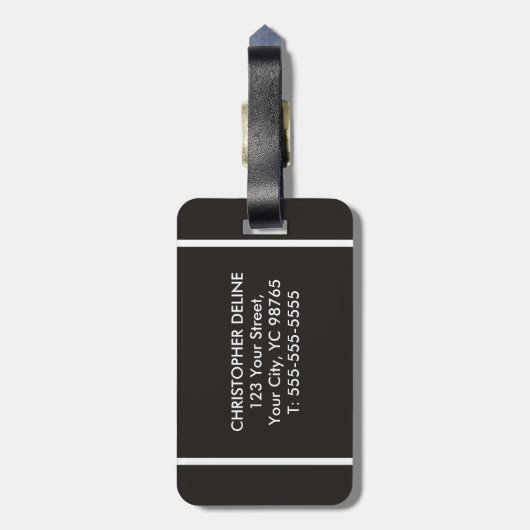 クールな灰色白のストライプのなモノグラム ラゲッジタグ (裏面縦)