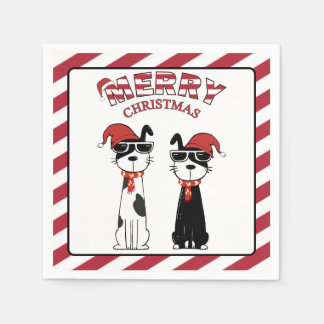 クールな犬のストライプ メリークリスマス スタンダードカクテルナプキン