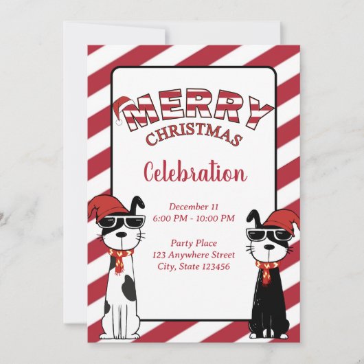 クールな犬のメリークリスマス 招待状 (正面)