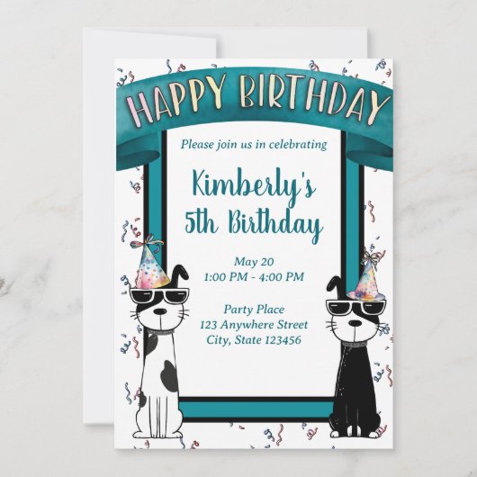クールな犬の誕生日おめでとう 招待状 (正面)