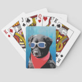 クールな犬の黒の実験室の赤いバンダナの青のゴーグル トランプ (裏面)