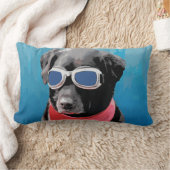 クールな犬の黒の実験室の赤いバンダナの青のゴーグル ランバークッション (ブランケット)