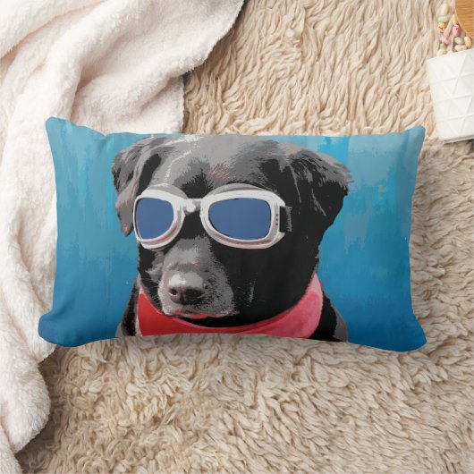 クールな犬の黒の実験室の赤いバンダナの青のゴーグル ランバークッション (ブランケット)