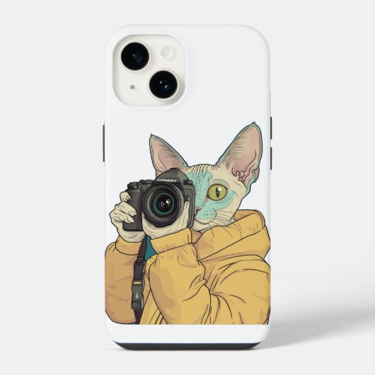 クールな猫のカメラマン iPhoneケース (裏面)