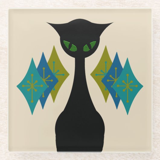 クールな猫の世紀半ばのモダンなガラスコースター ガラスコースター (正面)