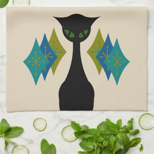 クールな猫の世紀半ばのモダンなレトロの台所タオル キッチンタオル (折り畳み)