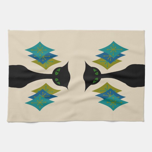 クールな猫の世紀半ばのモダンなレトロの台所タオル キッチンタオル (横)